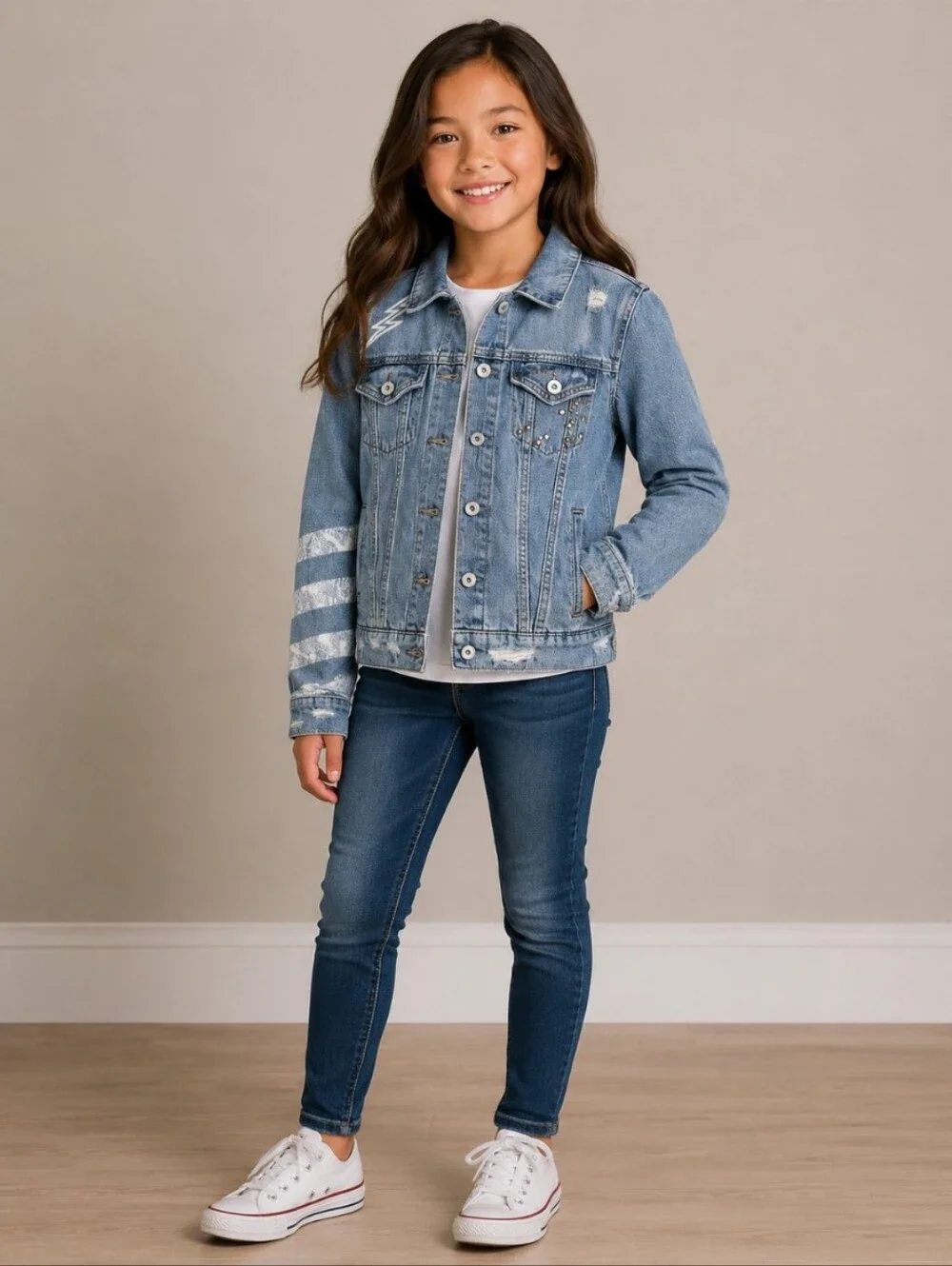 ART CLASS Graphic Studed Denim Jean Jacket M